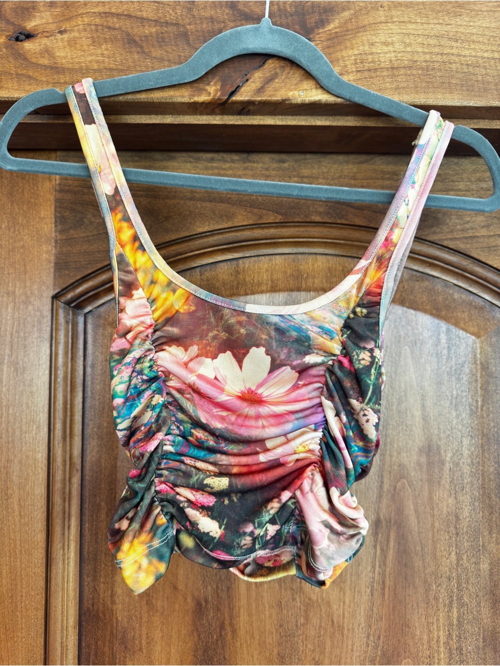 Urban Outfitters Floral Rainbow Psychedelic Ruched Tank Top